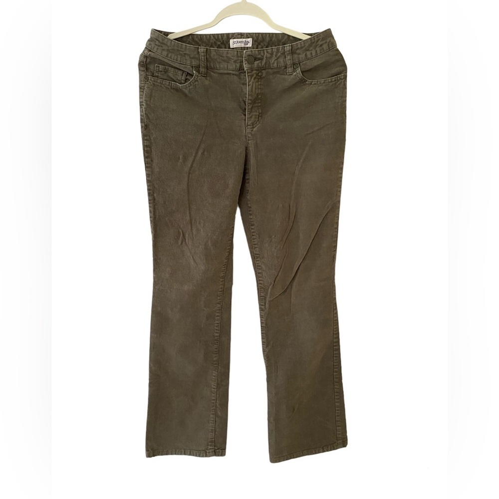 St. Johns Bay Olive Green Corduroy Straight Leg Pants Women's Size 8